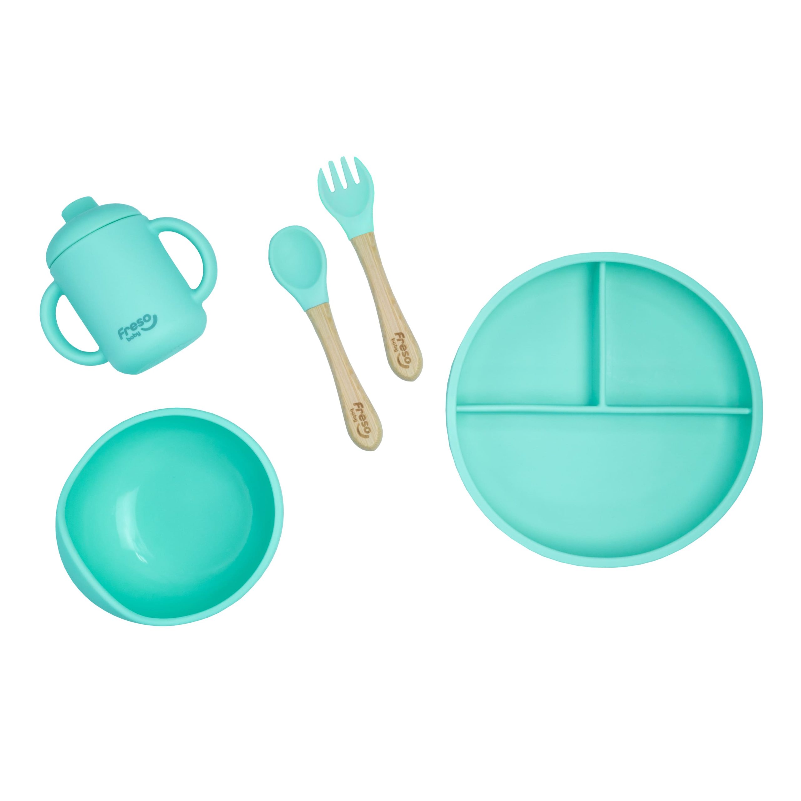 kit-introducao-alimentar-bebe-silicone-talheres-bambu-freso-baby-verde